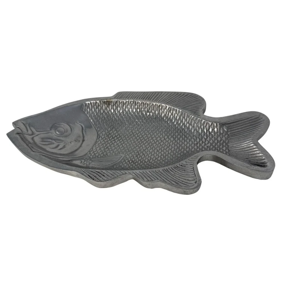 Vintage Pewter Fish Platter, Large, Aged, 13